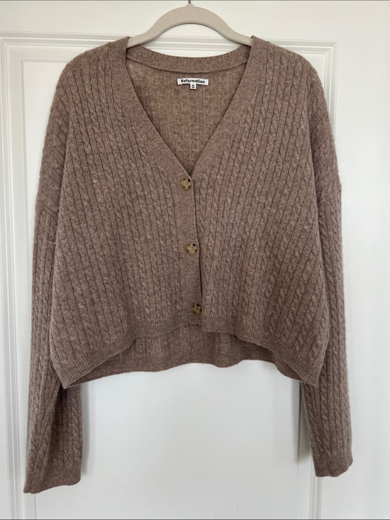 Reformation Sweaters - Reformation Taupe Cable Knit V-Neck Cardigan